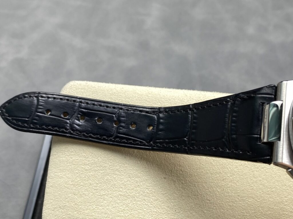 Super Clone Patek Philippe Nautilus Chronograph 5980/1A-014 40.5mm Black Dial with Leather Strap — on leather display