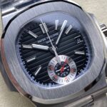 Super Clone Patek Philippe Nautilus Chronograph 5980/1A-014 40.5mm Black-Blue Dial — on leather display