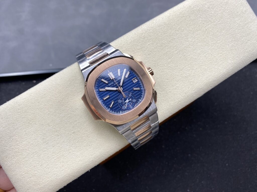 Super Clone Patek Philippe Nautilus Chronograph 5980/1AR-001 40.5mm Blue Dial Rose Gold Demi — movement / caseback view