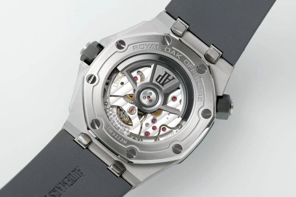 Super Clone Audemars Piguet Royal Oak Offshore Diver 15720ST 42mm Stainless Steel Grey Dial — on leather display