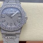 Super Clone Patek Philippe Nautilus 5711 40mm Up Full 3000pcs Moissanite Pave Hongkong – Customize Diamod — dial close-up