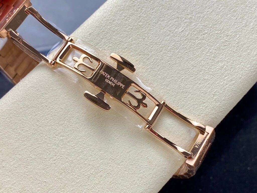Super Clone Patek Philippe Nautilus 7118/1R-011 32.5mm White Dial Rose Gold — on leather display