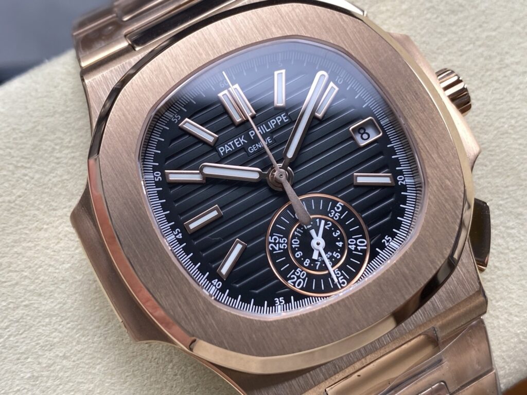 Super Clone Patek Philippe Nautilus Chronograph 5980/1R-001 40mm Black-Gray Dial Rose Gold — view 10