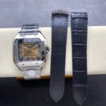 Super Clone Cartier Santos De Cartier Chocolate Dial WSSA0065 35.5mm — on leather display