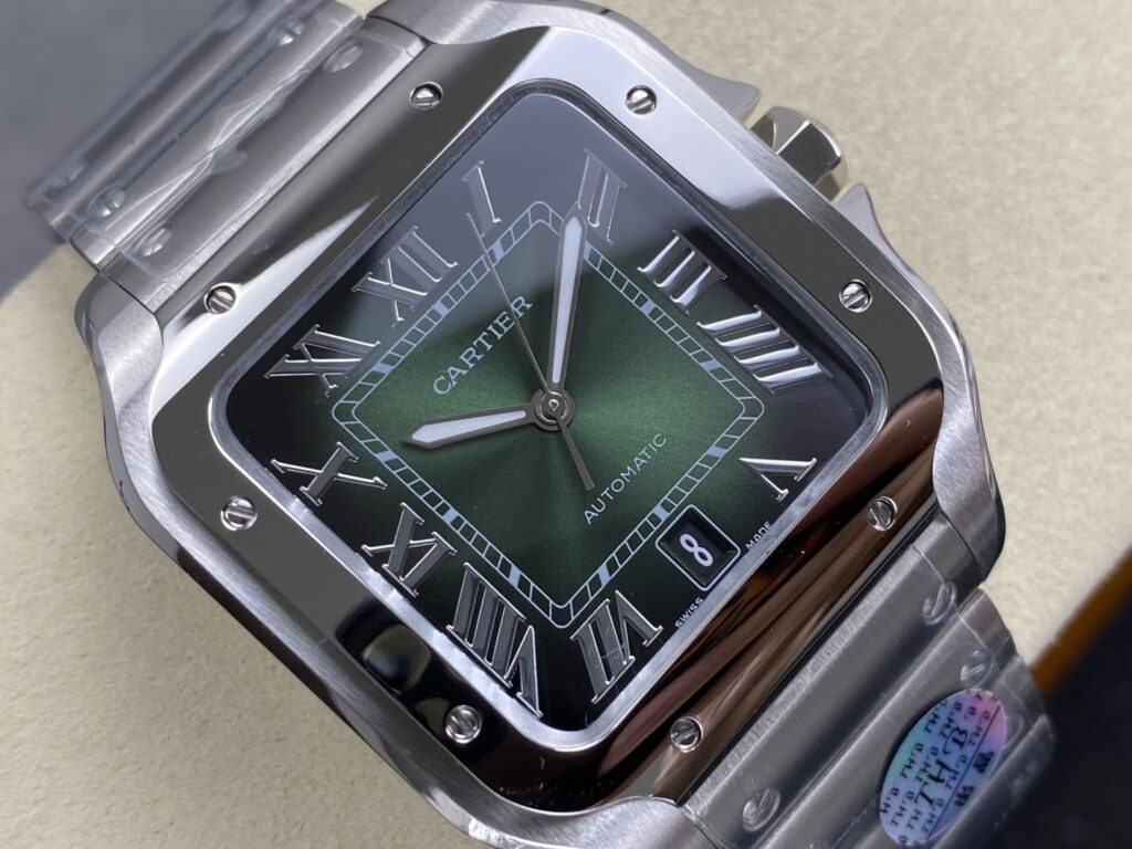 Super Clone Cartier Santos De Cartier Green Dial Large WSSA0062 39.8mm — movement / caseback view