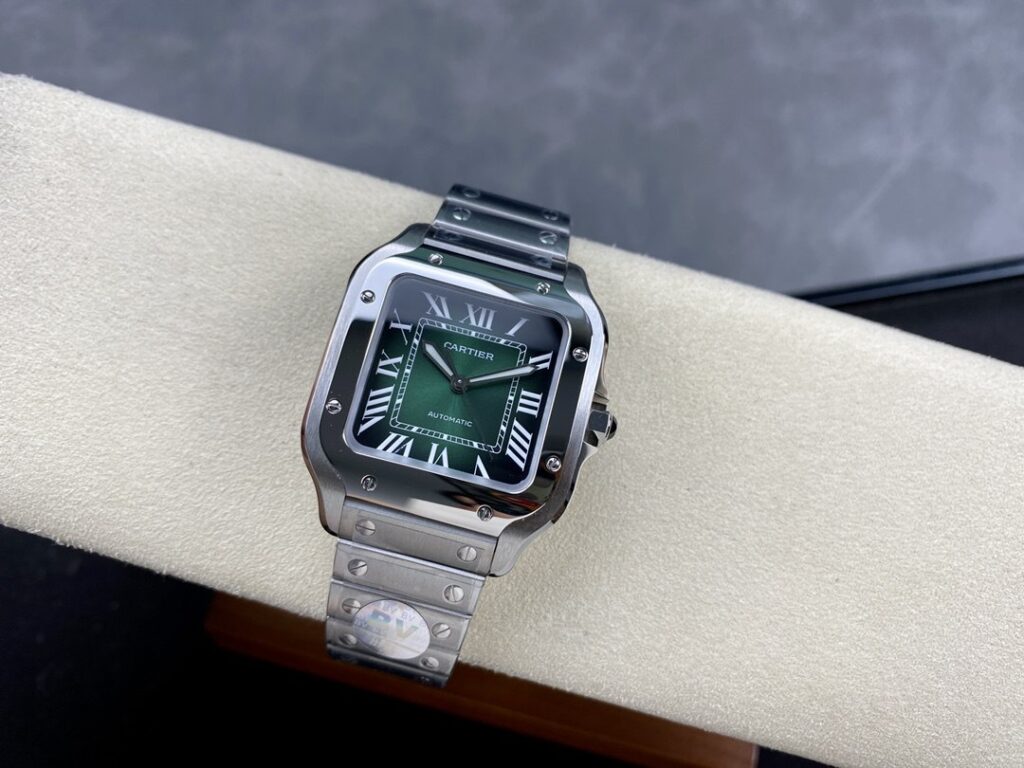 Super Clone Cartier Santos De Cartier Medium Green WSSA0061 35.5mm — movement / caseback view