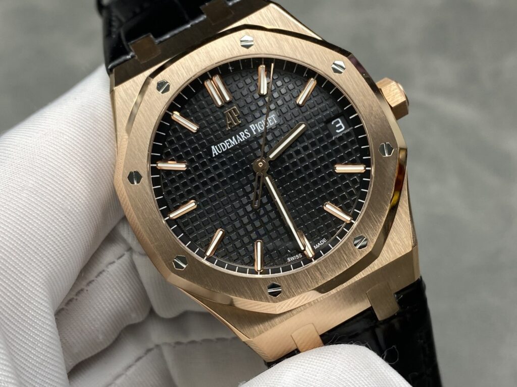 Super Clone Audemars Piguet Royal Oak 15500OR Rose Gold 41mm Black Dial — movement / caseback view