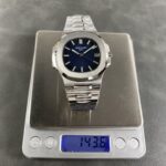 Super Clone Patek Philippe Nautilus 5811/1G-001 40mm “MODIFY” Blue Dial Steel — on leather display