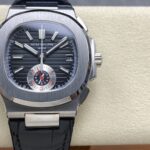 Super Clone Patek Philippe Nautilus Chronograph 5980/1A-014 40.5mm Black Dial with Leather Strap — dial close-up