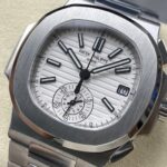 Super Clone Patek Philippe Nautilus Chronograph 5980/1A-019 40.5mm White Dial — on leather display