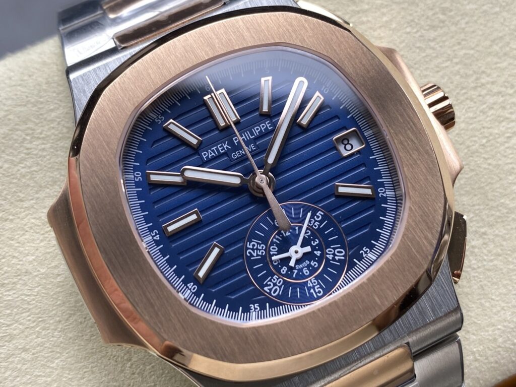 Super Clone Patek Philippe Nautilus Chronograph 5980/1AR-001 40.5mm Blue Dial Rose Gold Demi — view 9