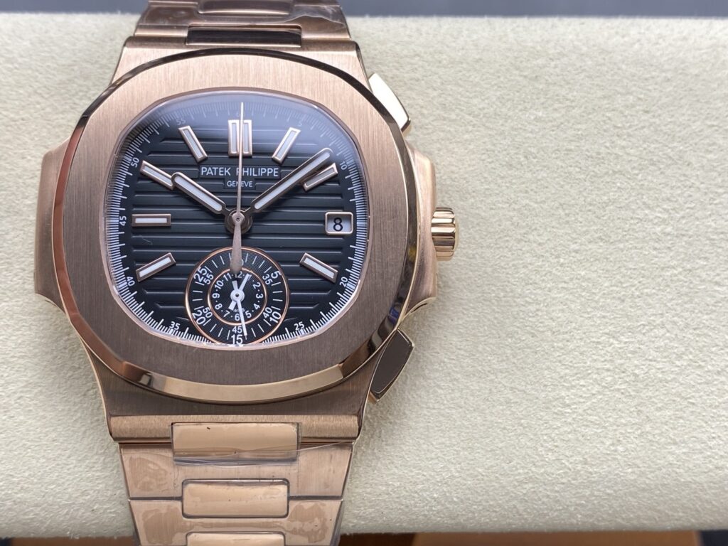 Super Clone Patek Philippe Nautilus Chronograph 5980/1R-001 40mm Black-Gray Dial Rose Gold — dial close-up
