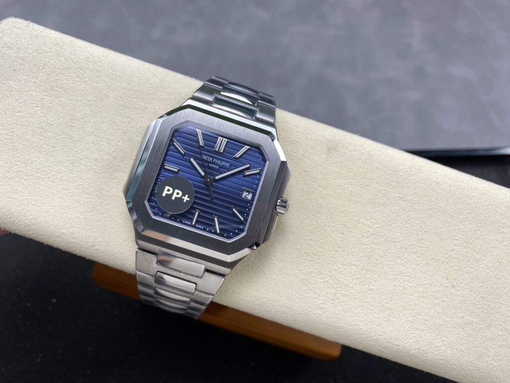 Super Clone Patek Philippe Cubitus 5821/1A-001 45mm Blue Dial — on leather display