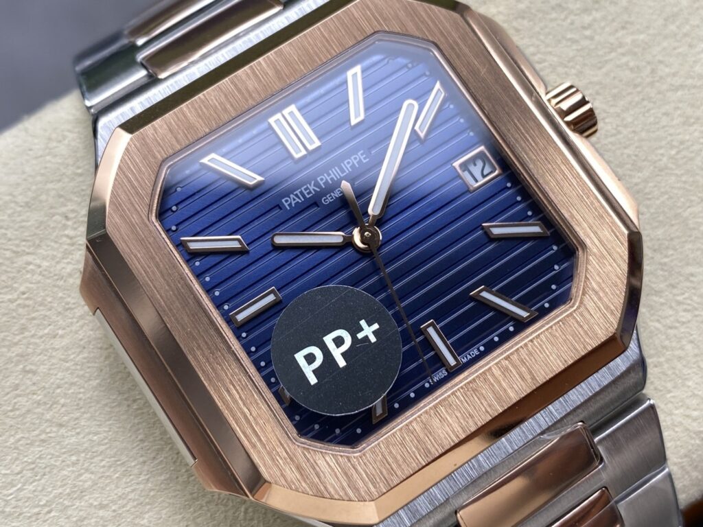 Super Clone Patek Philippe Cubitus 5821/1AR-001 45mm Blue Dial – — on leather display