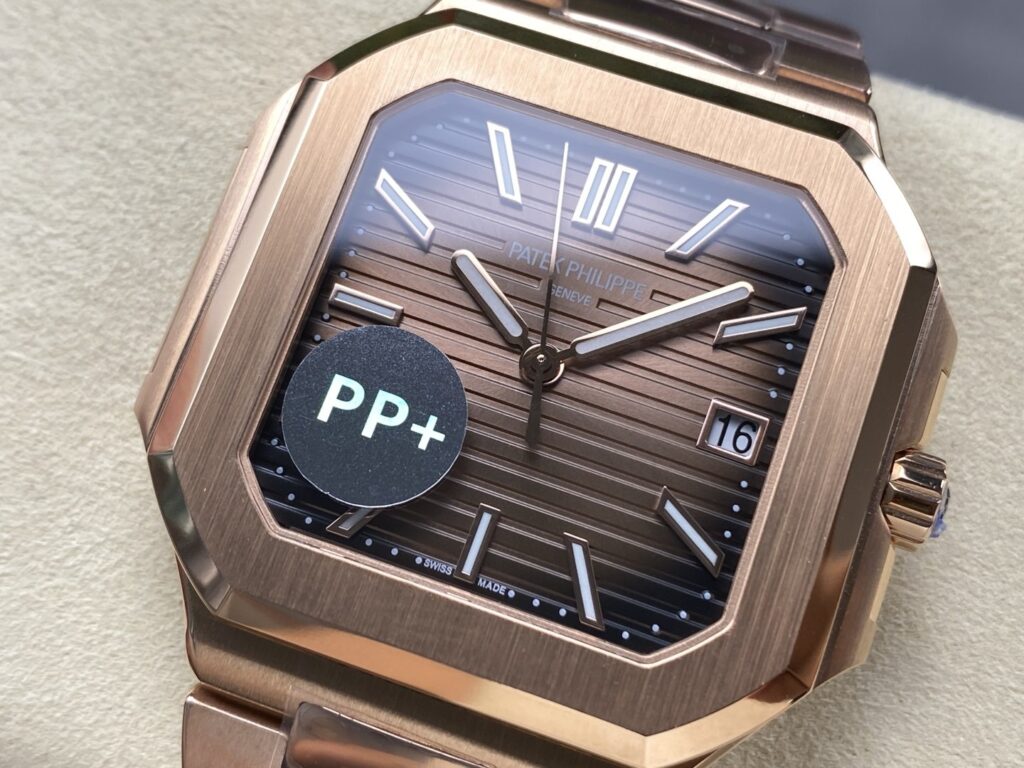 Super Clone Patek Philippe Cubitus 5821/1AR-001 45mm Chocolate Dial Rose Gold — movement / caseback view