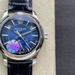 Super Clone Patek Philippe Complications 5205G-013 40mm Blue Dial Steel — dial close-up