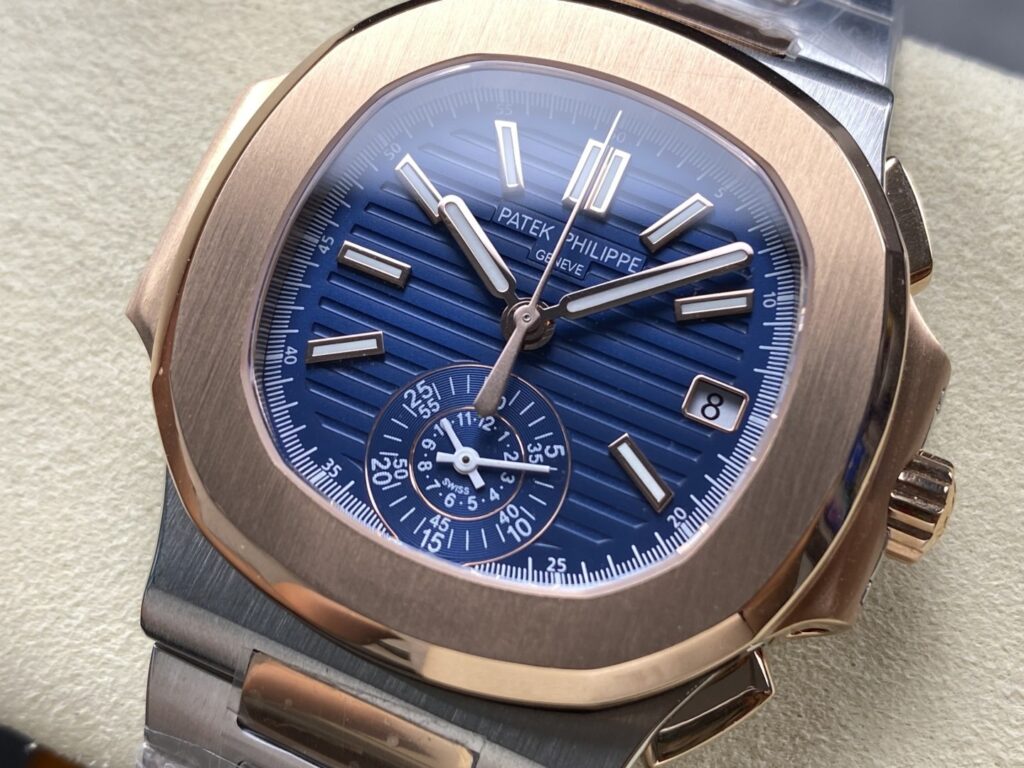 Super Clone Patek Philippe Nautilus Chronograph 5980/1AR-001 40.5mm Blue Dial Rose Gold Demi — view 10