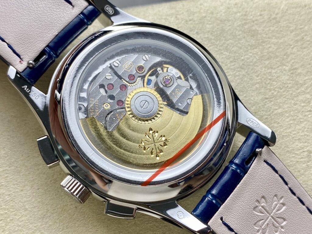 Super Clone Patek Philippe Complications 5961P-001 40mm Blue Dial Steel — on leather display