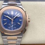 Super Clone Patek Philippe Nautilus Chronograph 5980/1AR-001 40.5mm Blue Dial Rose Gold Demi — dial close-up