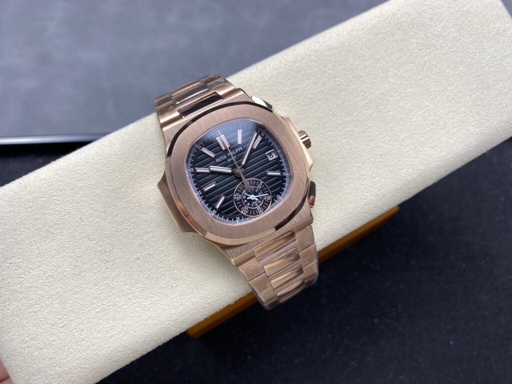 Super Clone Patek Philippe Nautilus Chronograph 5980/1R-001 40mm Black-Gray Dial Rose Gold — movement / caseback view