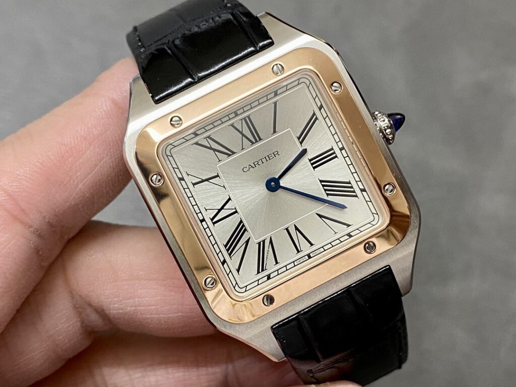 Super Clone Cartier Santos-Dumont 43.5mm W2SA0011 43.5mm x 31.4mm Demi Rose Gold — movement / caseback view