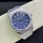 Super Clone Audemars Piguet Royal Oak 15400ST 41mm Blue Dial Stainless Steel Blue Dial — on leather display