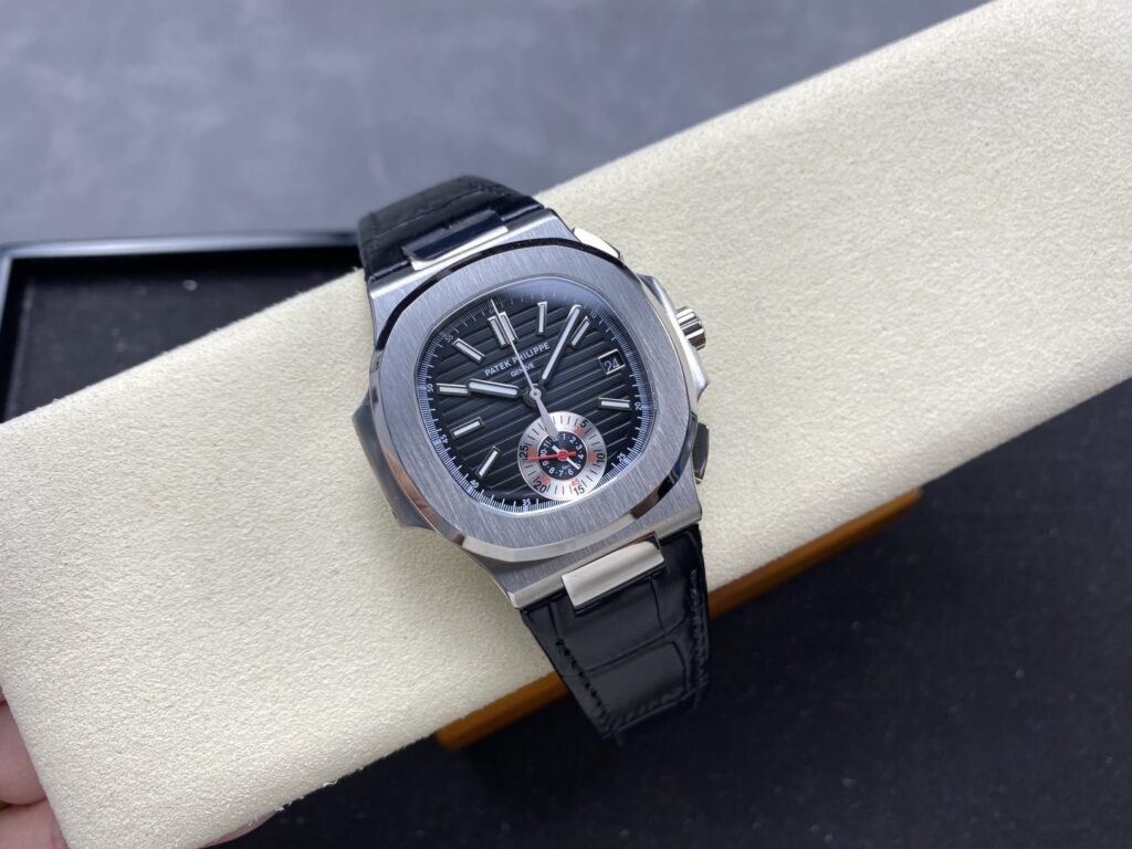 Super Clone Patek Philippe Nautilus Chronograph 5980/1A-014 40.5mm Black Dial with Leather Strap — movement / caseback view