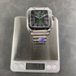 Super Clone Cartier Santos De Cartier Green Dial Large WSSA0062 39.8mm — on leather display