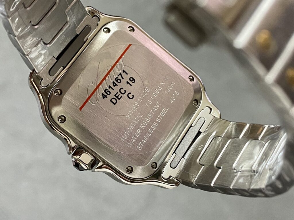 Super Clone Cartier Santos De Cartier Two Tone W2SA0006 35.5mm — on leather display