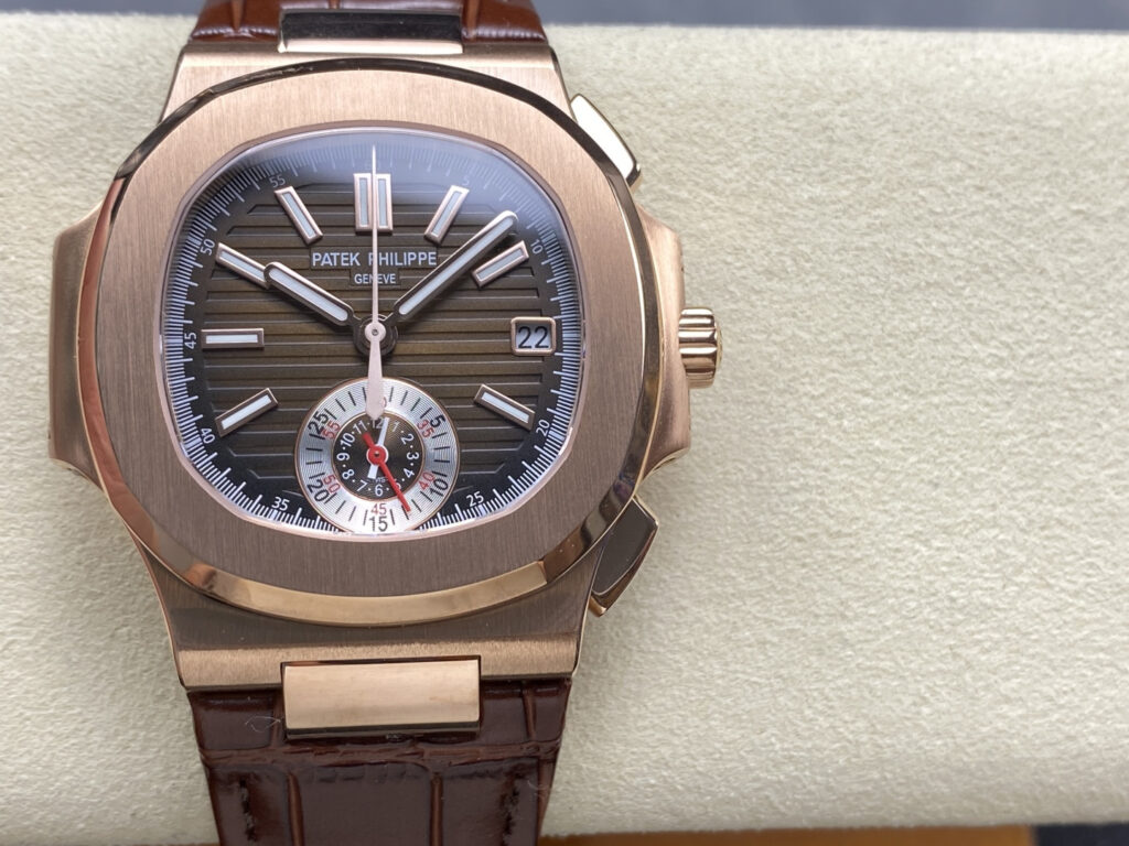 Super Clone Patek Philippe Nautilus 5980R-001 40.5mm Chronograph Rose Gold — dial close-up