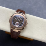 Super Clone Patek Philippe Nautilus 5980R-001 40.5mm Chronograph Rose Gold — on leather display