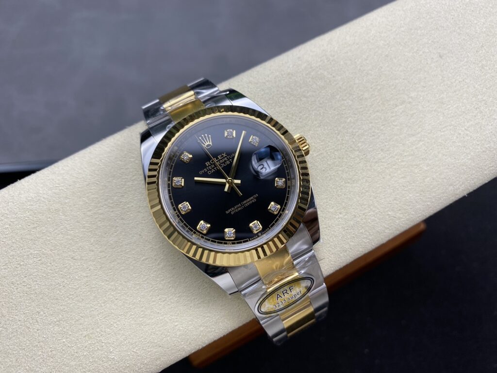 Super Clone Rolex Datejust Black Diamond Dial 126333-0005 41 mm — on leather display