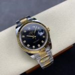Super Clone Rolex Datejust Black Diamond Dial 126333-0005 41 mm — on leather display