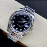 Super Clone Rolex Datejust Black Diamond Dial 126334-0011 41 mm — on leather display