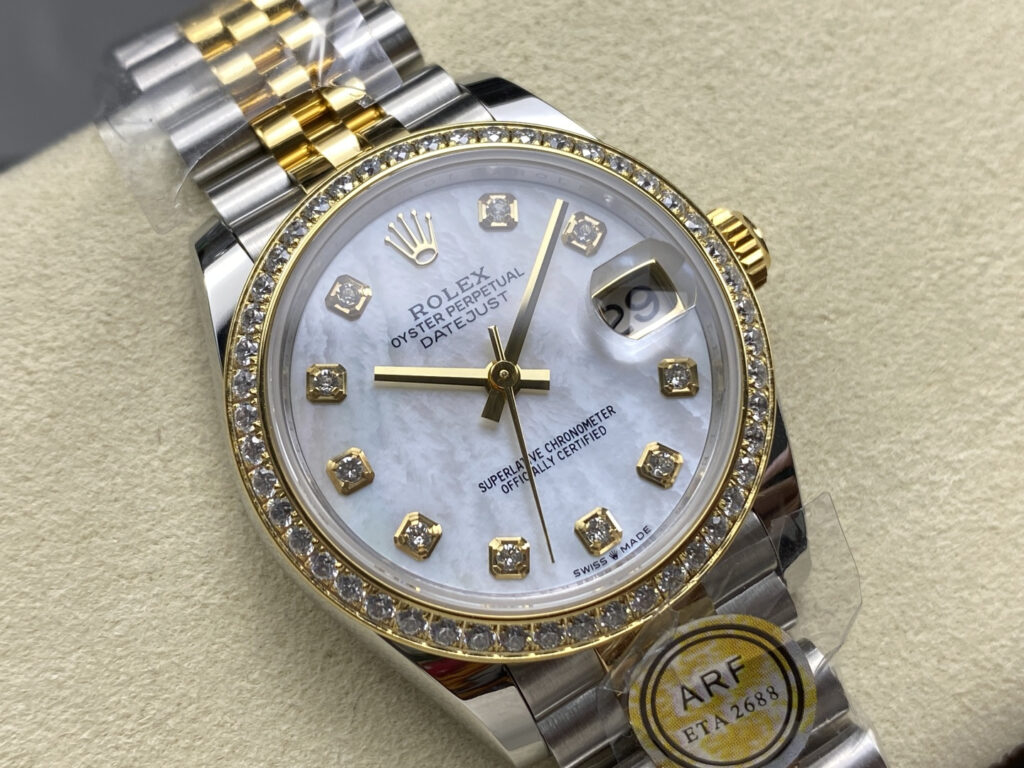 Super Clone Rolex Datejust Mother of Pearl Diamond Dial 126283RBR-0009 36 mm — case and bezel