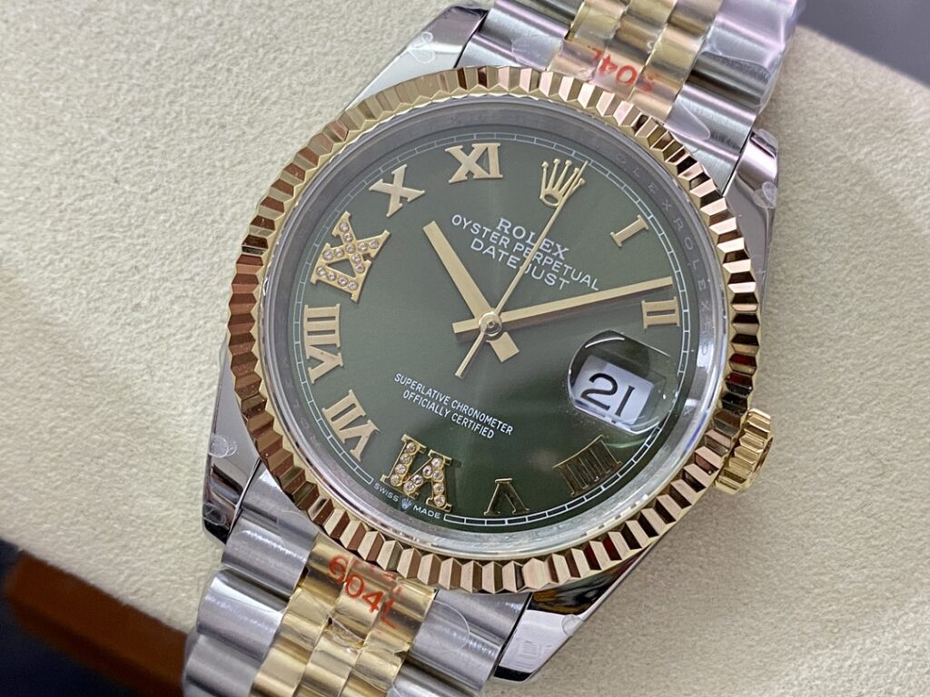 Super Clone Rolex Datejust Olive Green Roman Diamond Dial 126233-0026 36 mm — view 10