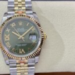 Super Clone Rolex Datejust Olive Green Roman Diamond Dial 126233-0026 36 mm — dial close-up