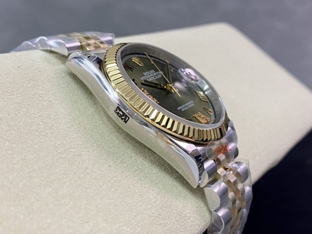 Super Clone Rolex Datejust Olive Green Roman Diamond Dial 126233-0026 36 mm — side profile