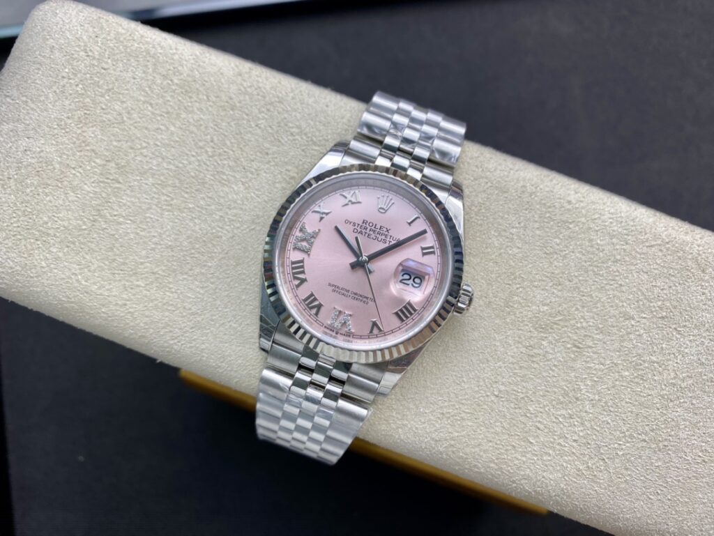 Super Clone Rolex Datejust Pink Roman Dial 126234-0031 36 mm — case and bezel