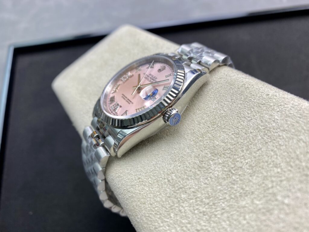 Super Clone Rolex Datejust Pink Roman Dial 126234-0031 36 mm — side profile