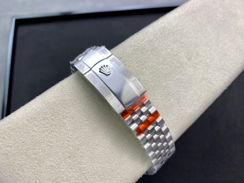 Super Clone Rolex Datejust Pink Roman Dial 126234-0031 36 mm — on leather display
