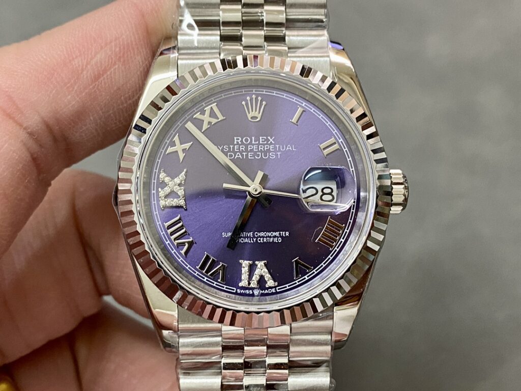 Super Clone Rolex Datejust Purple Dial 126234-0022 36 mm — dial close-up