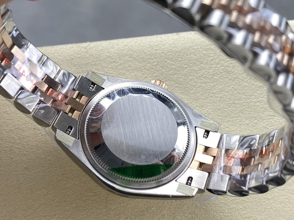 Super Clone Rolex Datejust Rose-Gold Dial REP016816 41 mm — on leather display