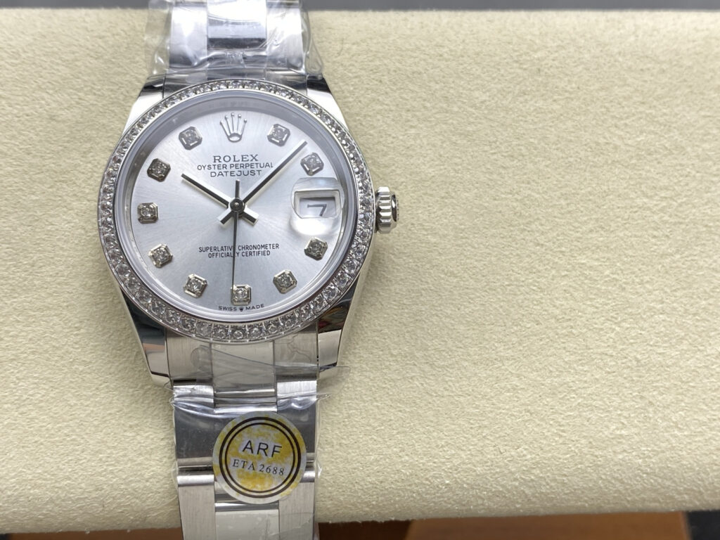 Super Clone Rolex Datejust Silver Diamond Dial 278384RBR-0033 31 mm — dial close-up