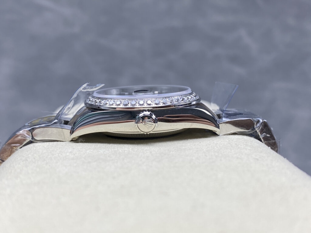 Super Clone Rolex Datejust Silver Diamond Dial 278384RBR-0033 31 mm — on leather display