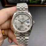 Super Clone Rolex Datejust Silver Roman Diamond Dial 126234-0029 36 mm — dial close-up
