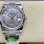 Super Clone Rolex Datejust Silver Roman Diamond Dial 126234-0030 36 mm — dial close-up