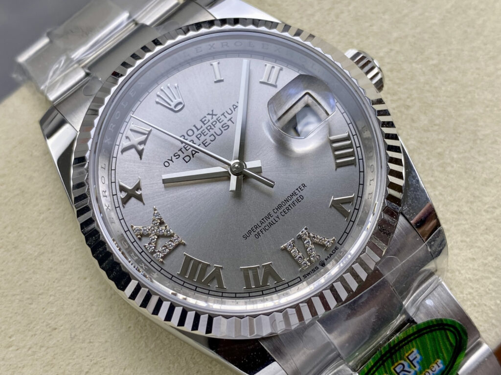 Super Clone Rolex Datejust Silver Roman Diamond Dial 126234-0030 36 mm — side profile
