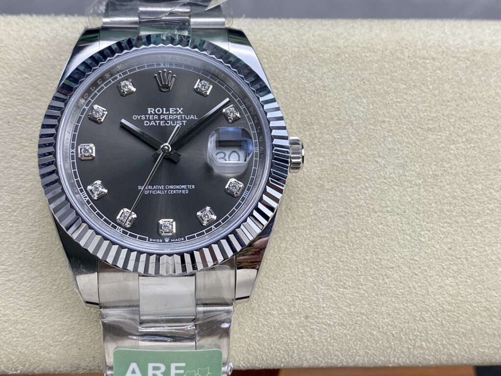 Super Clone Rolex Datejust Slate Diamond Dial 126334-0005 41 mm — dial close-up