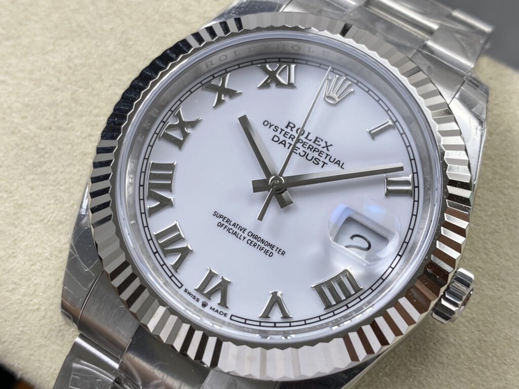 Super Clone Rolex Datejust White Roman Dial 126334-0023 41 mm — case and bezel
